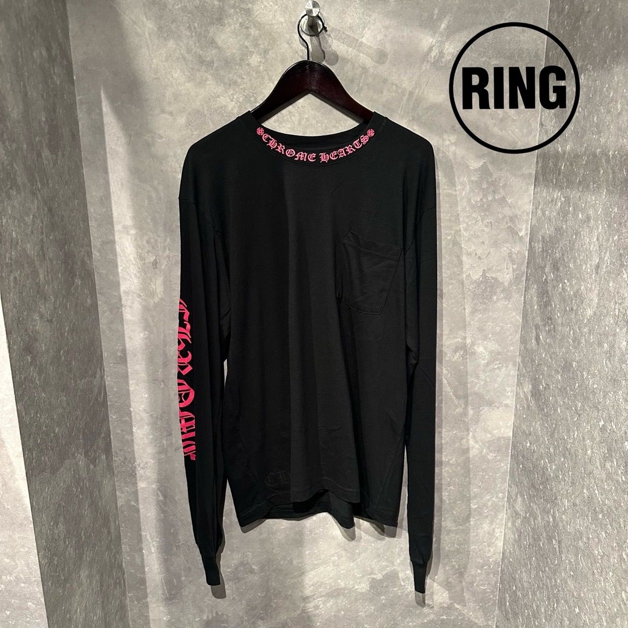 Chrome Hearts PINK Neck LOGO L/S Tee BLK