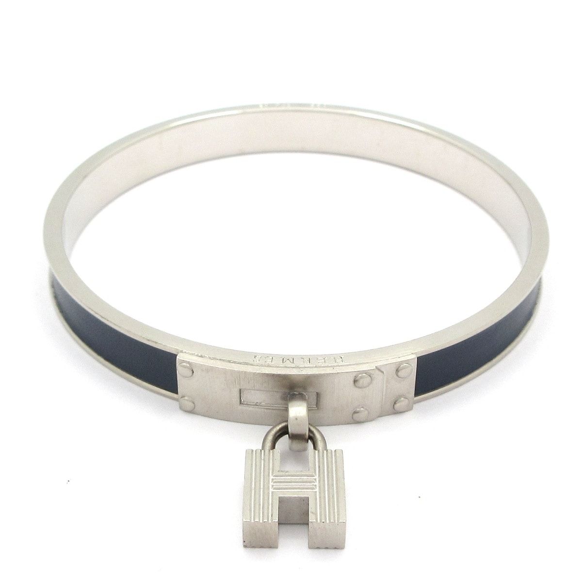 HERMES(エルメス) バングル美品 ケリーバングル レザー シルバー×ネイビー