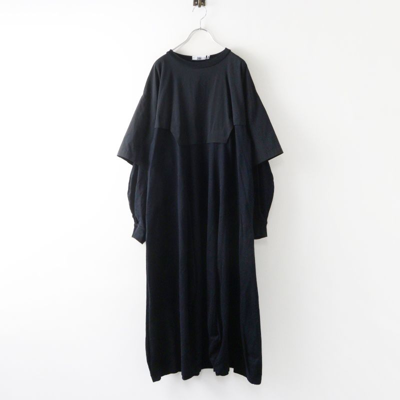 ナゴンスタンス nagonstans CO天竺 CUT combi dress M\ブラック コンビ ドレス ワンピース 異素材 ドッキング【2400015008554】