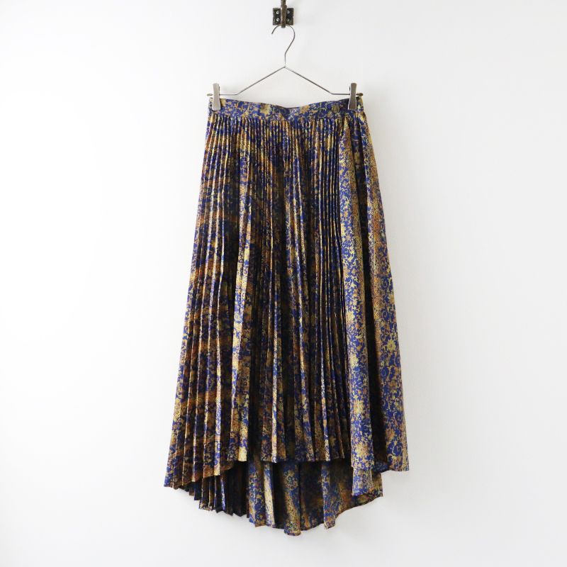 アンドエルシー &ellecy ロイスクレヨン Lois CRAYON ブルーサラサ アシンメトリー プリーツスカート M｜ネイビー 更紗【2400015007083】