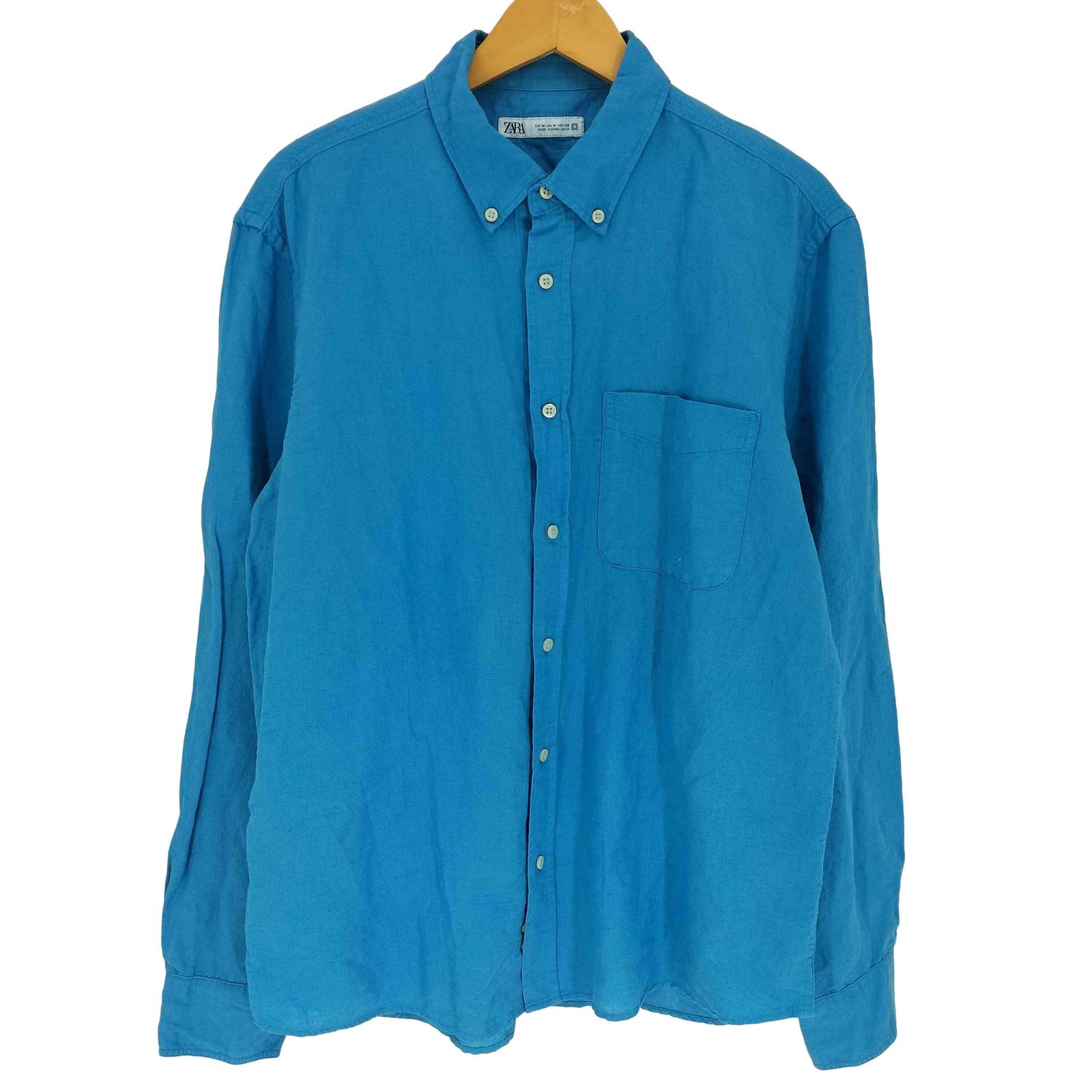 【人気，お得】 ザラ ZARA 製品染め リネンコットン L/S シャツ メンズ import：M 長袖シャツ