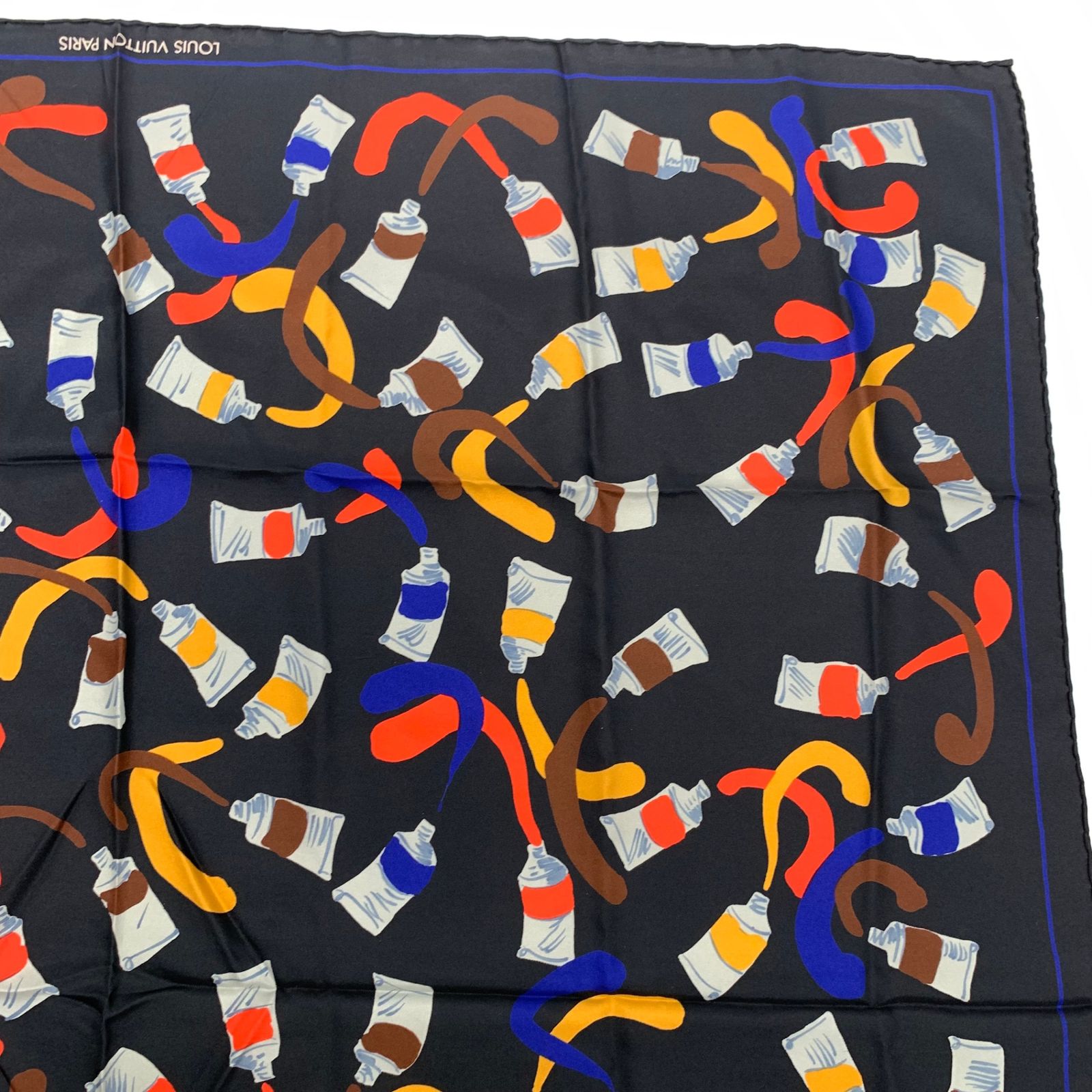 美品 LOUISVUITTON ルイヴィトン シルク スカーフ 絵の具柄 ブラック