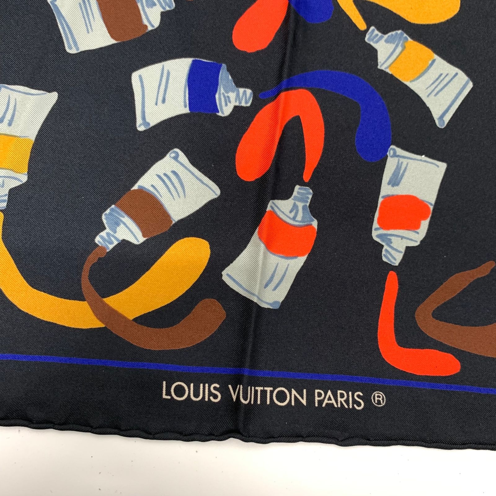 美品 LOUISVUITTON ルイヴィトン シルク スカーフ 絵の具柄 ブラック