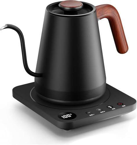 電気ケトル 電気ポット コーヒー1.0L 1200W ドリップ 1℃単位 温度調整 30分保温 自動電源オフ 空焚き防止 PSE認証済み 木目調 敬老の日 誕生日 結婚記念日 クリスマス プレゼント ブラック/