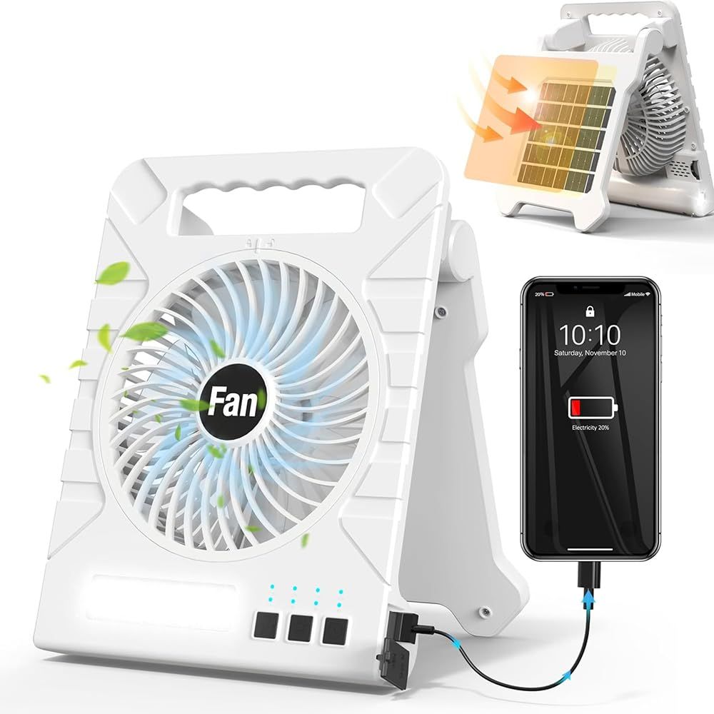 【10000mAh･懐中電灯機能・超軽量】2026年 ソーラー扇風機 10000mAh大容量 キャンプ扇風機 USB充電式 携帯便利 4段階風量 4段階切りタイマー 3段階LEDライト 多機能 dcモーター コードレス 卓上 おしゃれ キャンプ/リビング/ア/