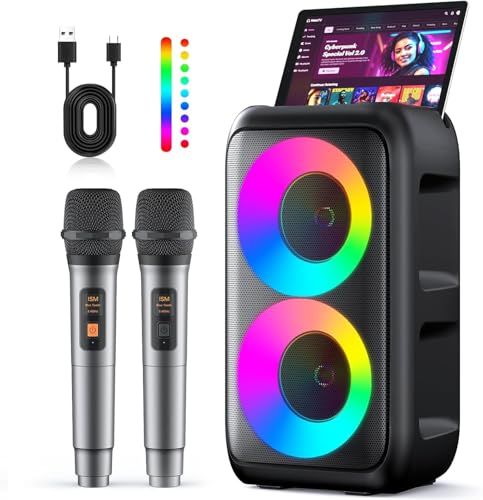 VOSOCO カラオケセット 拡声器 家庭用 マイク２本 ワイヤレスマイク Bluetooth 5.3 PAセット カラオケ マシン ポータブルスピーカー セットUSB AUX SDカード 対応 ホームパーティー/スピーチ会議/学校行事/防災訓練など 国内発送