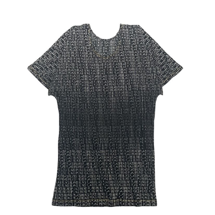 極美品 ISSEY MIYAKE PLEATSPLEASE プリーツプリーズ イッセイミヤケ ロゴ総柄 カットソー PP61-JK622 ブラック サイズ3