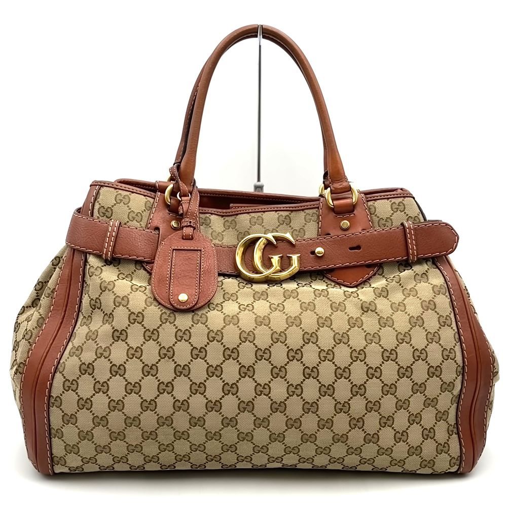 GUCCI グッチ 247179 GGキャンバス トートバッグ レザー ブラウン レディース