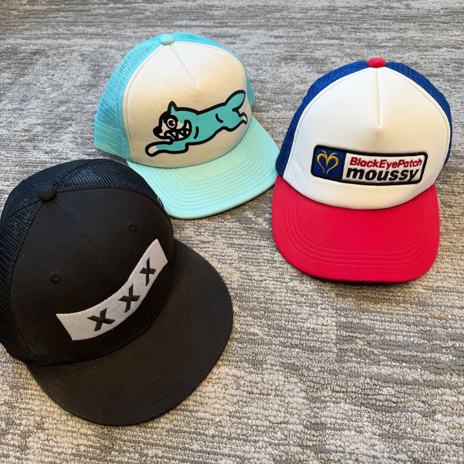 【中古】キャップ３点セット　NEW ERA GOD SELECTION XXX　BlackEyePatch moussy Icecream ゴッドセレクショントリプルエックス
