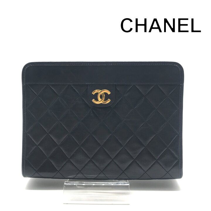 美品 CHANEL シャネル ココマーク ミニマトラッセ ラムスキン クラッチ バッグ ネイビー ブランド カバン BAG a13492
