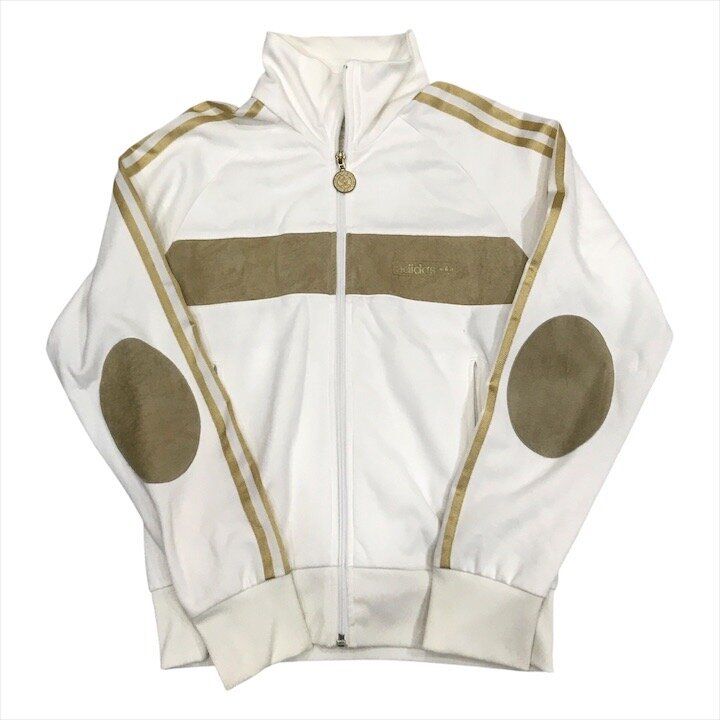 美品 ADIDAS オアシス アーカイブ ピッグスエード トラックジャケット ホワイト ゴールド 2XSサイズ 平成 ファッション c364