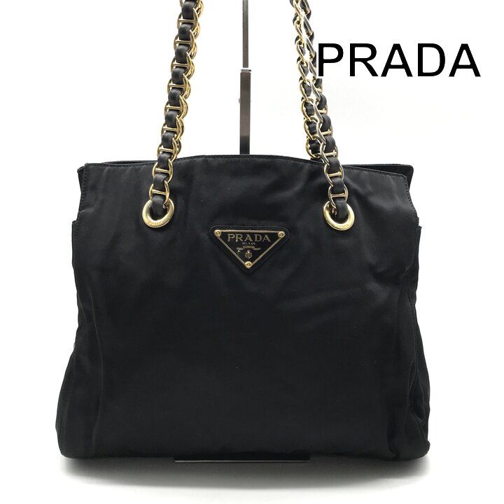 良品 PRADA プラダ 三角ロゴ ナイロン テスート チェーン ショルダー