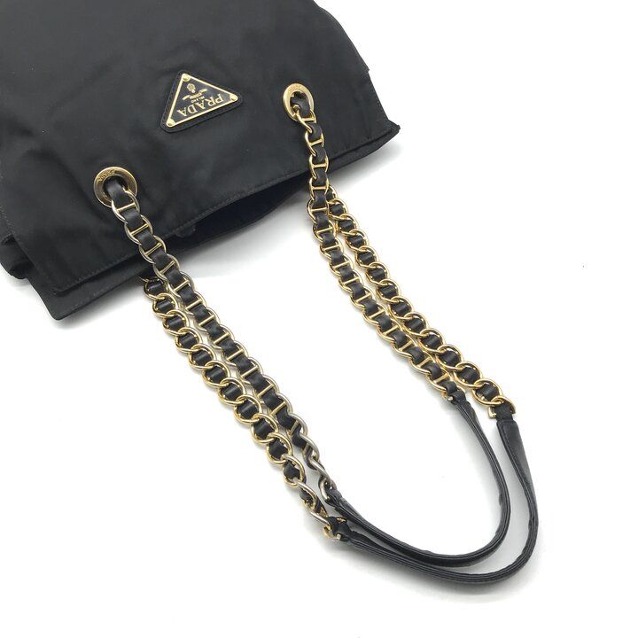 良品 PRADA プラダ 三角ロゴ ナイロン テスート チェーン ショルダー
