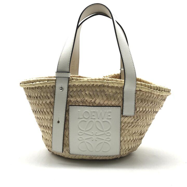 美品 LOEWE ロエベ アナグラム ロゴ ストロー カゴ バスケット ハンド トート バッグ スモール ブランド カバン BAG y164