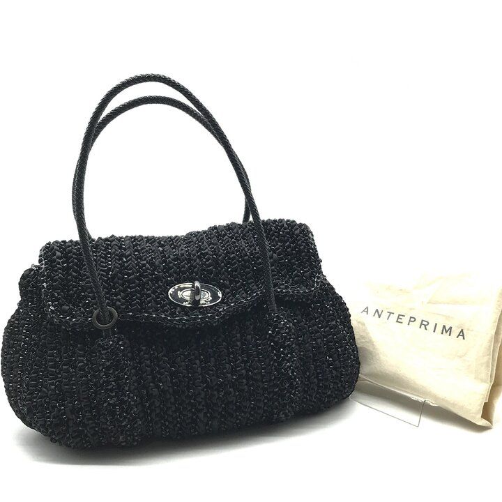 美品 ANTEPRIMA アンテプリマ ルケット ワイヤー ターンロック ハンド バッグ ブラック ブランド カバン BAG y200