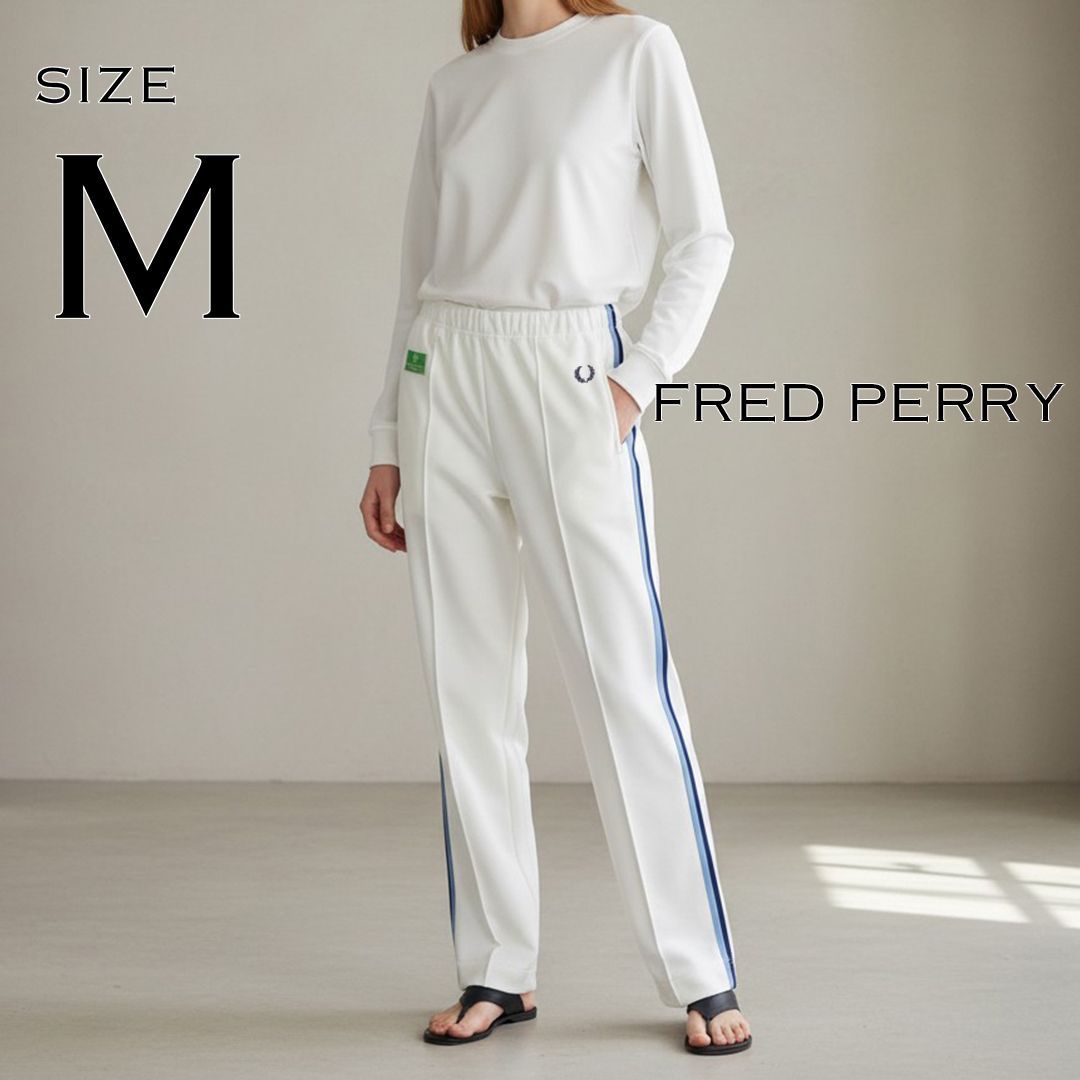 【希少・極美品】FRED PERRYフレッドペリー 80s 日本製 ヴィンテージ サイドライン トラックパンツ M 白ホワイト×青ブルー【古着】【中古】【送料無料】
