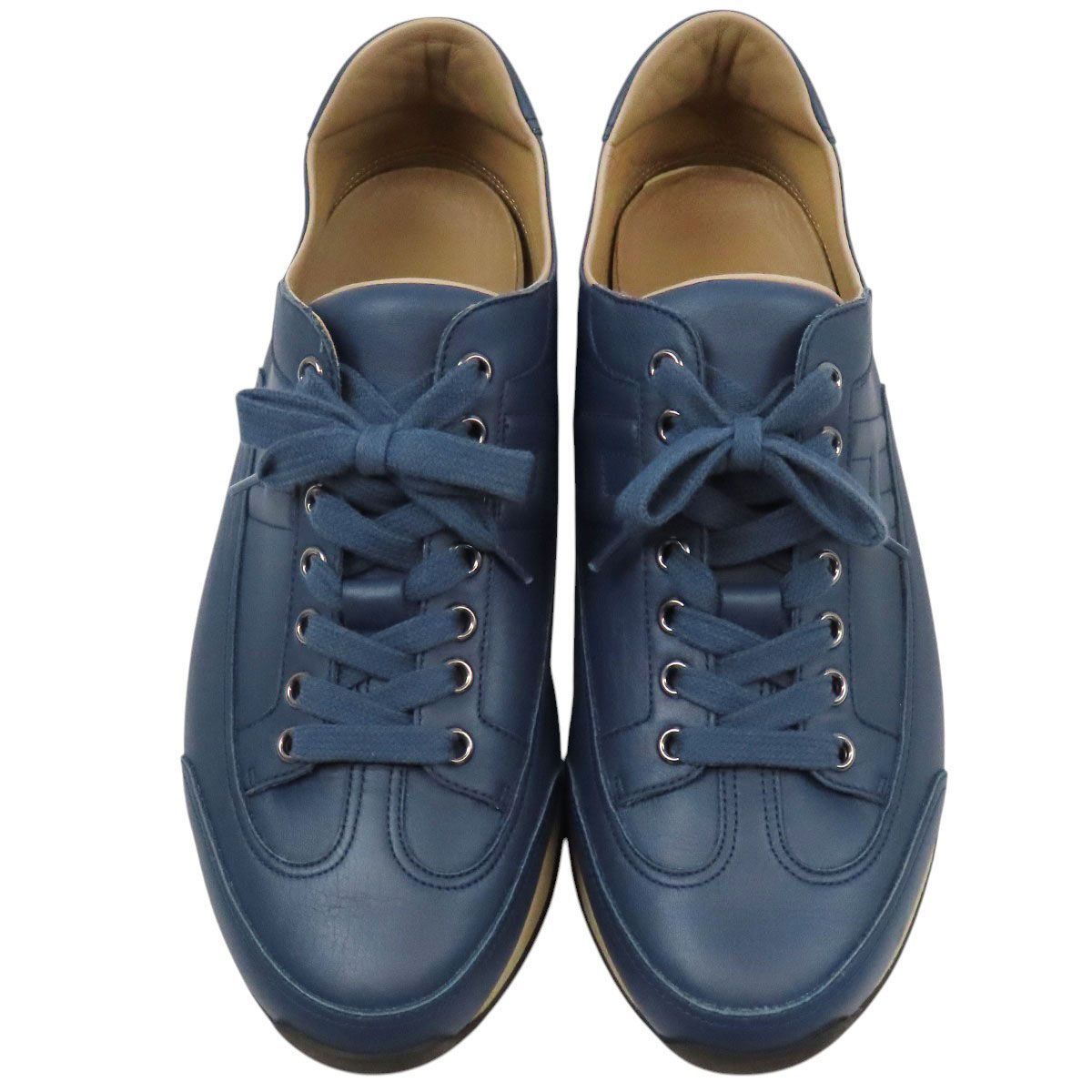 エルメス クイック レザー スニーカー メンズ ネイビー HERMES【中古 