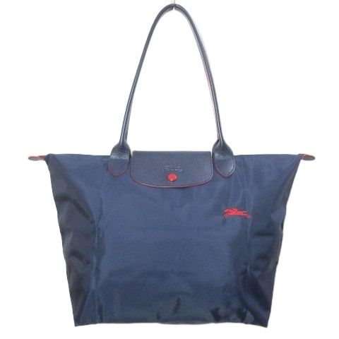 ロンシャン LONGCHAMP プリアージュ トートバッグ 折り畳み 鞄 刺繡 ネイビー レッド /X