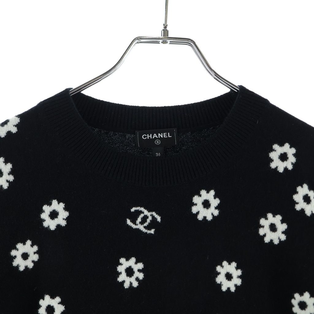 CHANEL (シャネル) ココマーク デイジー ジャガード 総柄 カシミヤ 