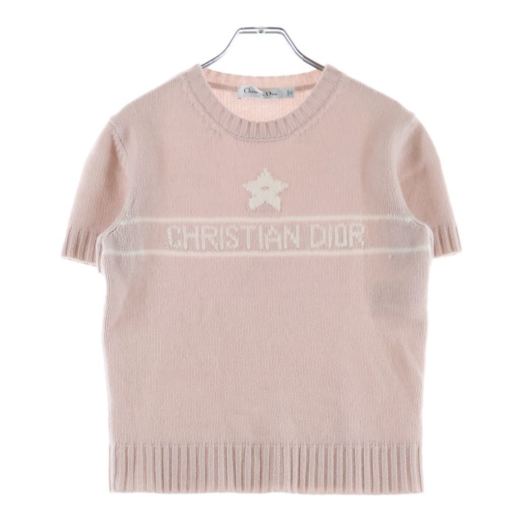 Christian Dior (クリスチャンディオール) ロゴジャガード カシミヤ クルーネック プルオーバー 半袖ニット セーター ピンク レディース 344S98AM003