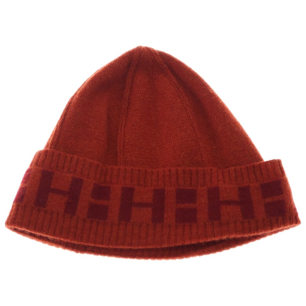 HERMES (エルメス) Hロゴ カシミヤニット帽 ビーニー オレンジ