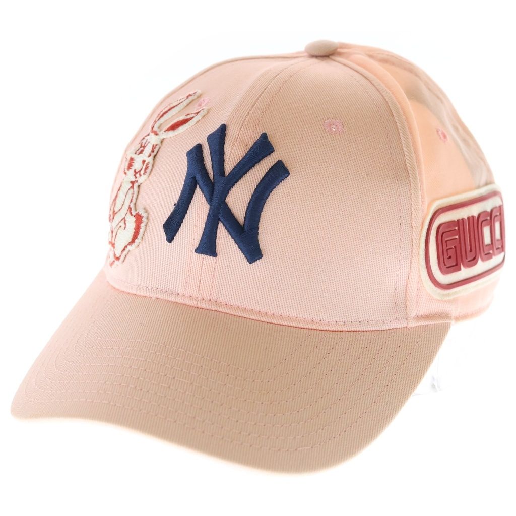 GUCCI (グッチ) NY ベースボールキャップ ピンク コットン ヤンキース アップリケ エンブロイダリー ウサギ ピンク 538561