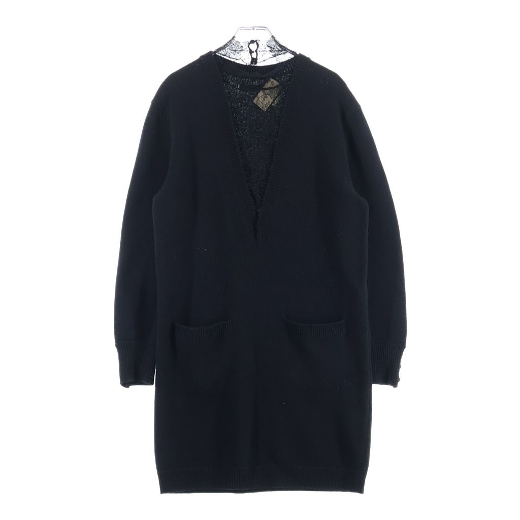 GUCCI (グッチ) Vネックニットワンピース レース ブラック 717540 #XS