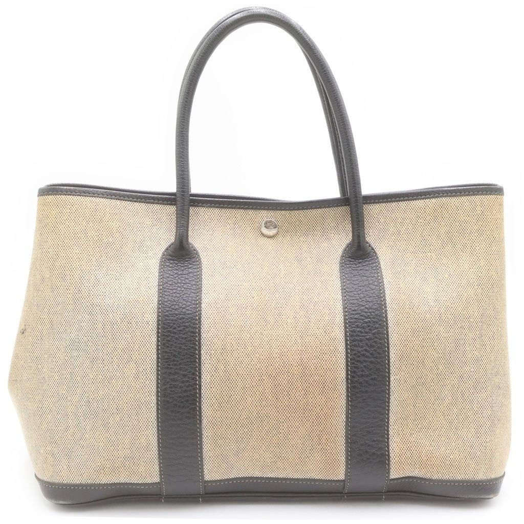 HERMES (エルメス) ガーデンパーティPM トワルオフィシェ ブッフル 2006年クリスマス限定 レザー切替キャンバスハンドバッグ ベージュ/ブラック レディース