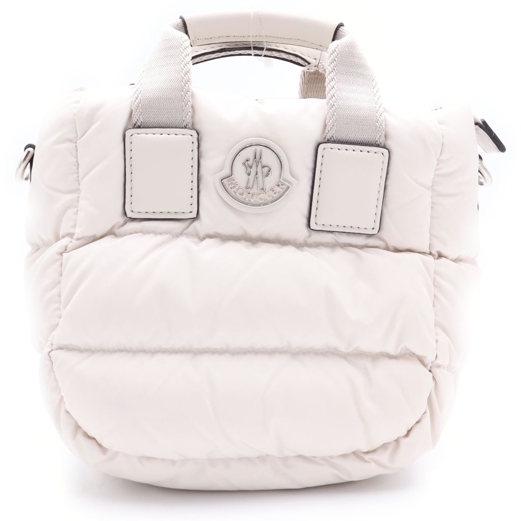 MONCLER (モンクレール) マイクロキャラドック ナイロン ダウン レザー 2WAY ハンド ショルダーバッグ シルバー金具 アイボリー