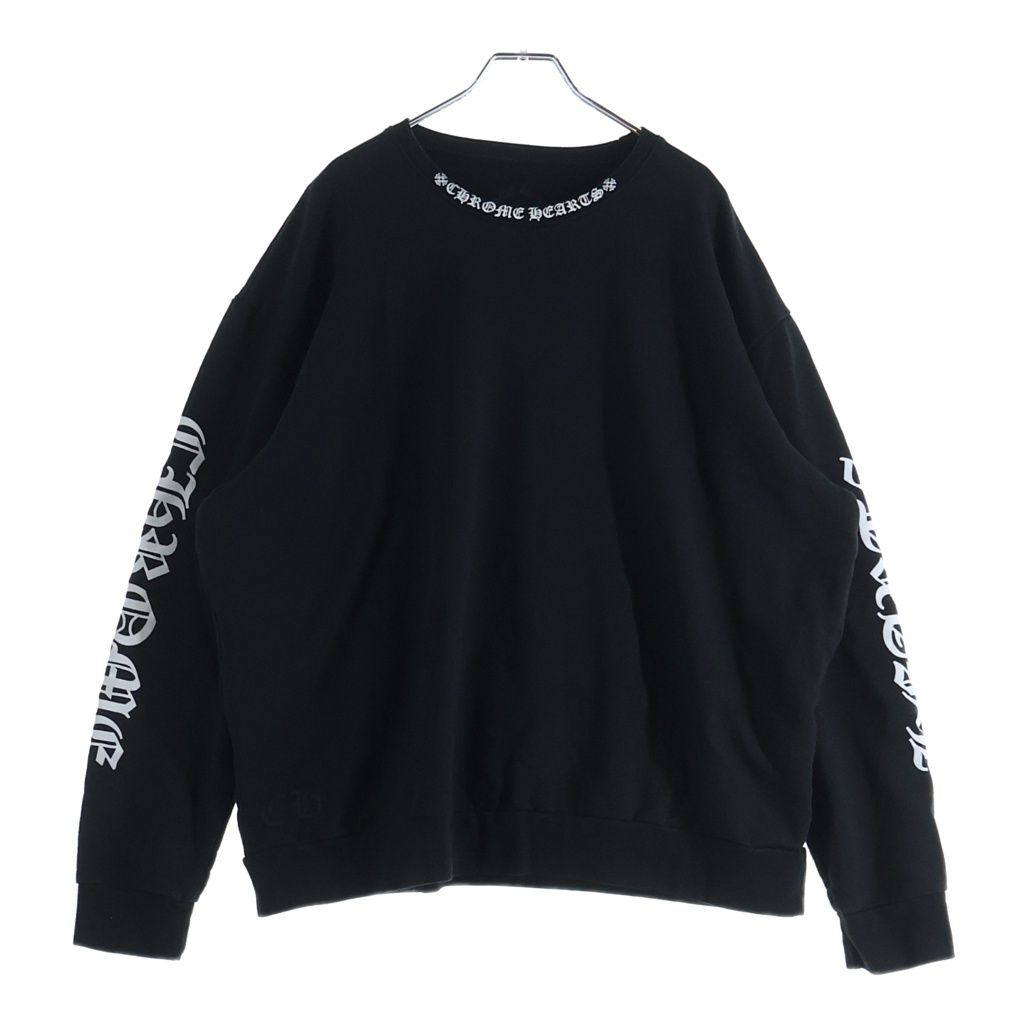 CHROME HEARTS (クロムハーツ) SWTSHRT PLVR ネックロゴ クルーネックスウェットトレーナー ブラック
