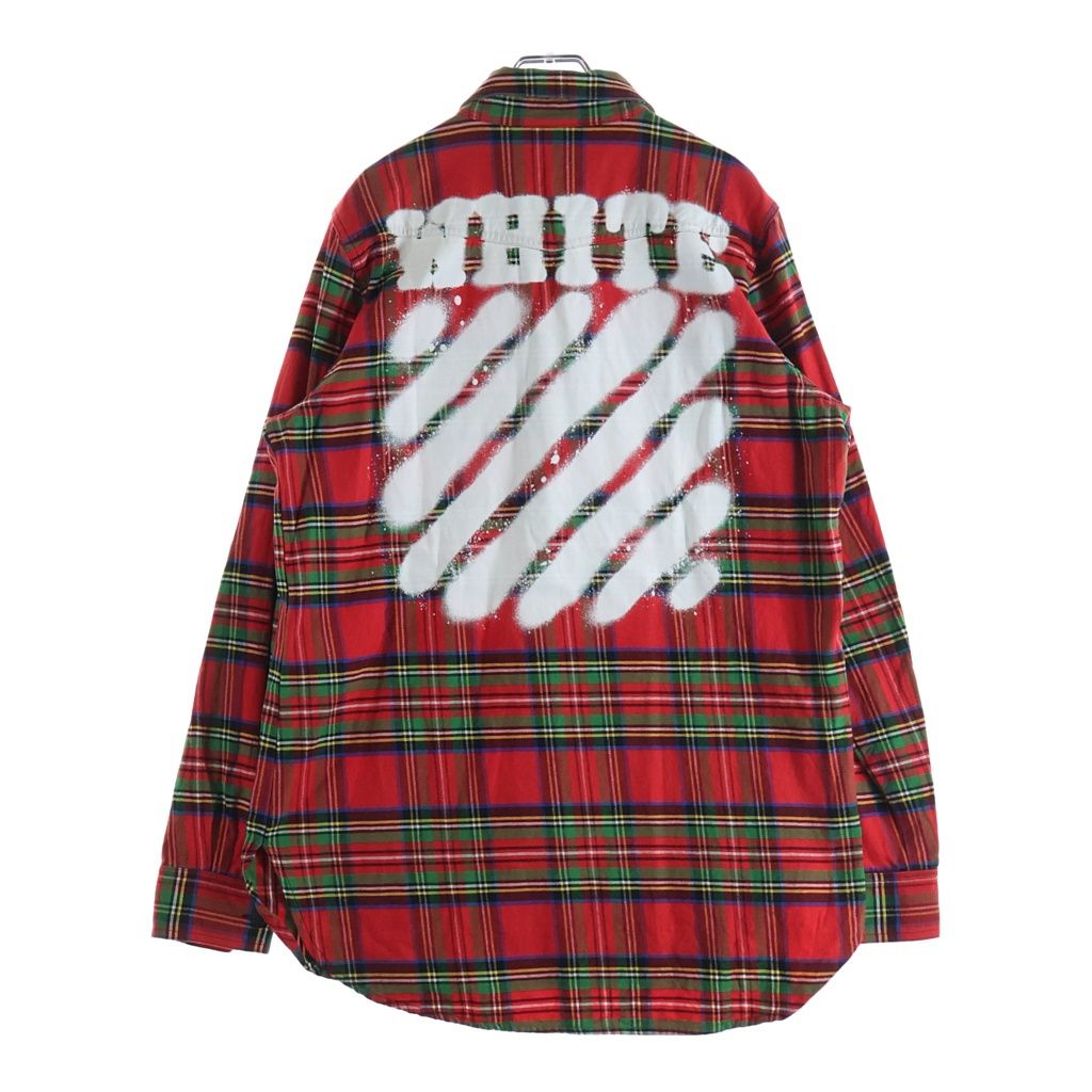 OFF-WHITE (オフホワイト) 17SS DIAG SPRAY CHECK SHIRT ダイアグナル スプレープリント チェック 長袖シャツ レッド