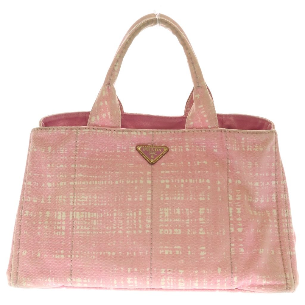 PRADA (プラダ) Canapa カナパ トライアングルロゴ キャンバスハンドバッグ トートバッグ ピンク B1877B