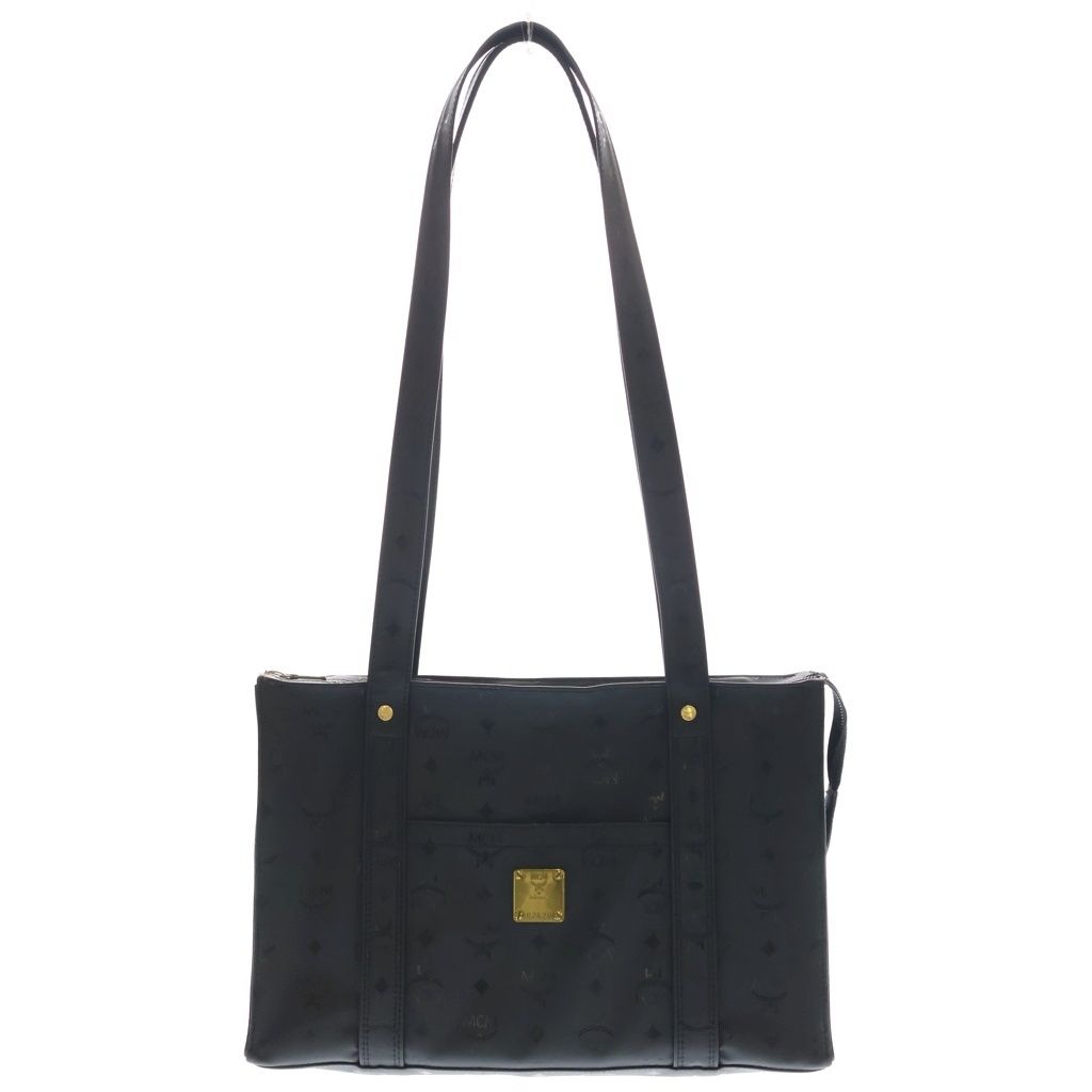 MCM (エム シー エム) ロゴ総柄 ナイロンショルダーバック ブラック ゴールド金具