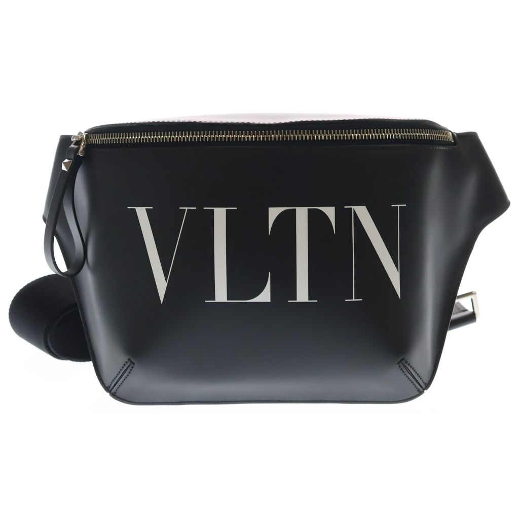 VALENTINO (ヴァレンティノ) VLTN ロゴプリント レザー ボディバッグ ベルトウエストバッグ ブラック WY2B0A87WJW