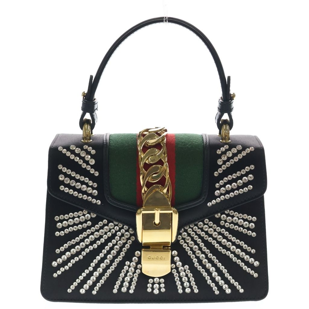 GUCCI (グッチ) シェリーライン シルヴィ ライントーン装飾 2WAY ショルダー ハンドバッグ ゴールド金具 ブラック 470270 493075