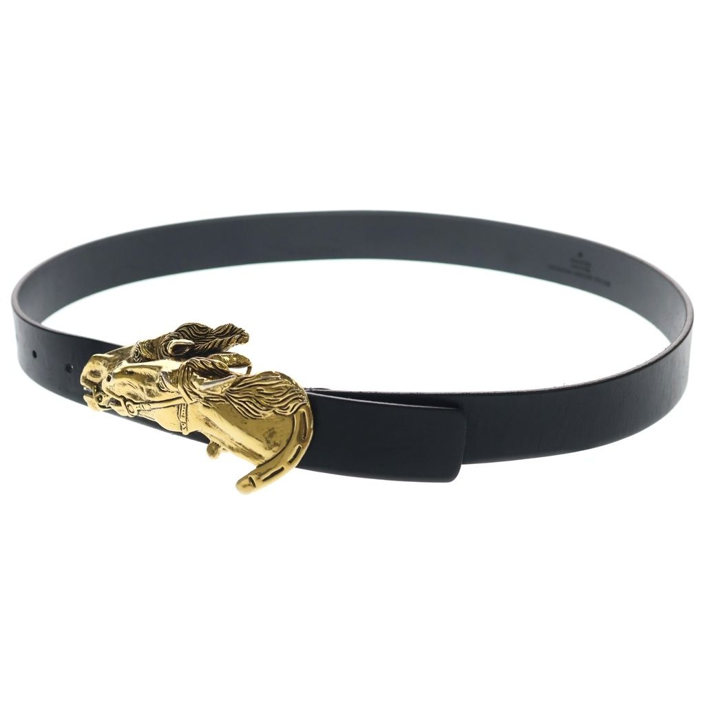 GUCCI (グッチ) ホースバックル レザーベルト ブラック/ゴールド
