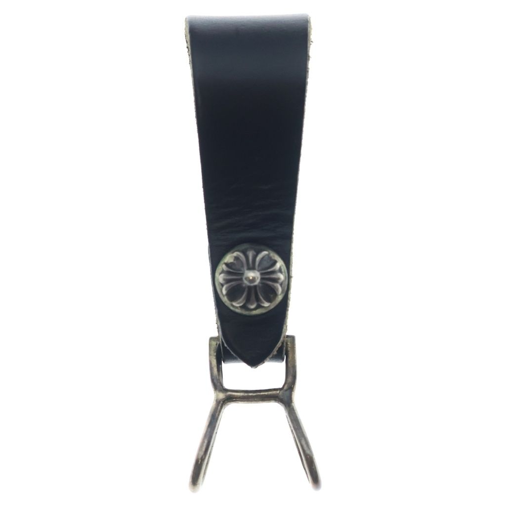 CHROME HEARTS (クロムハーツ) BELT LOOP クロスボールボタンレザーベルトループ シルバー/ブラック BCA397