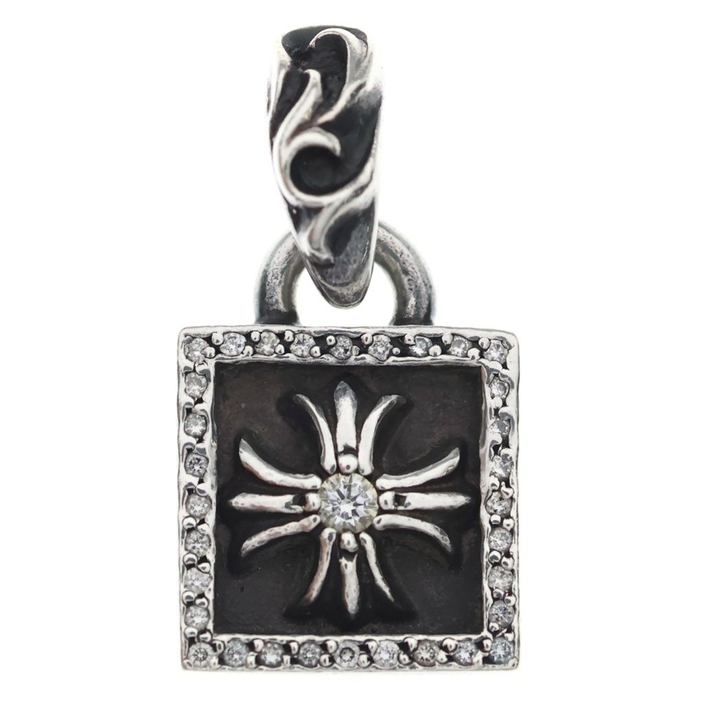 CHROME HEARTS (クロムハーツ) FRAMED CH PLUS P D フレームドCHプラス アフターPAVEダイヤ チャーム シルバーネックレストップ