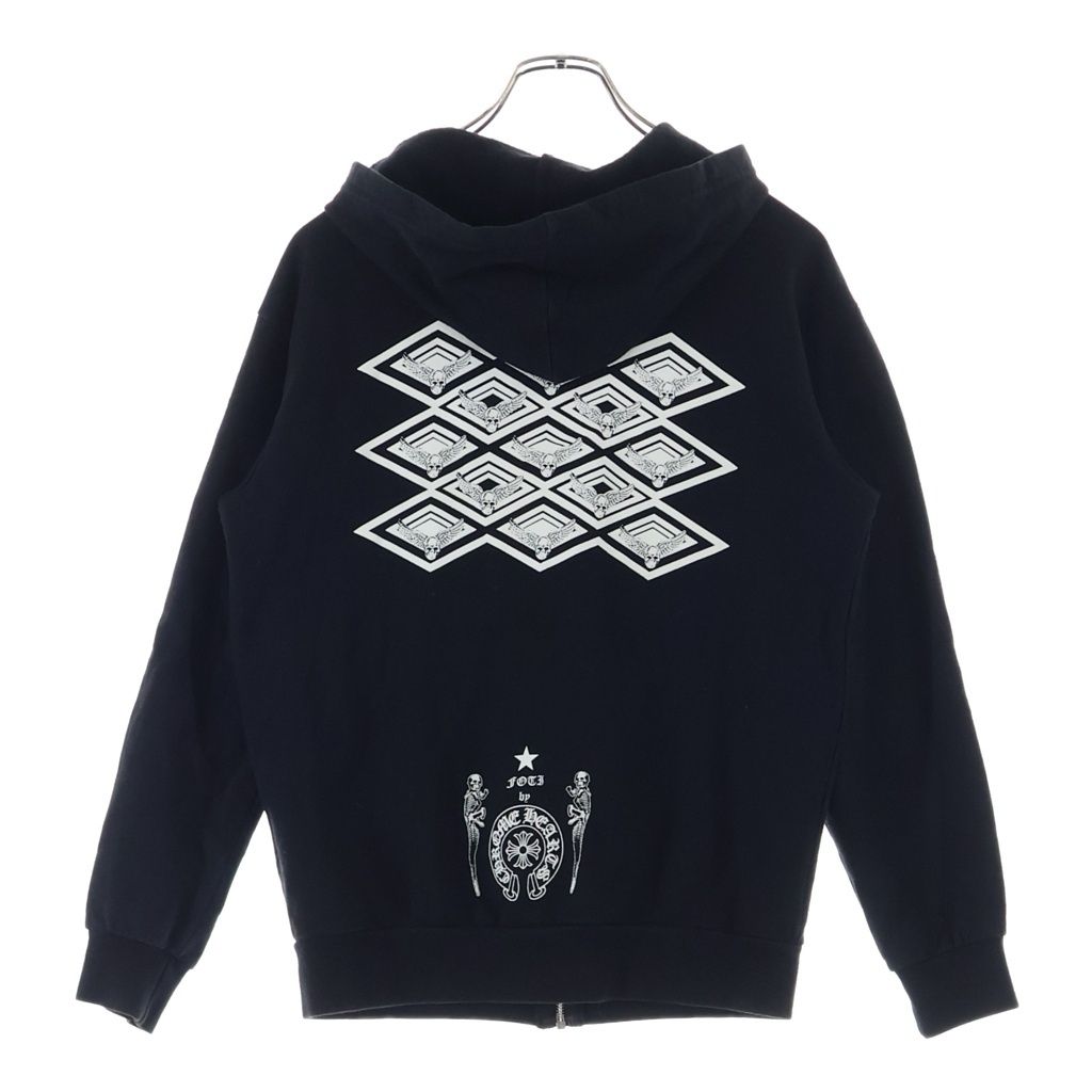 CHROME HEARTS (クロムハーツ) SWTSHIRT HD ZIP FOTI フォティ バックプリントジップアップパーカー フーディー ブラック