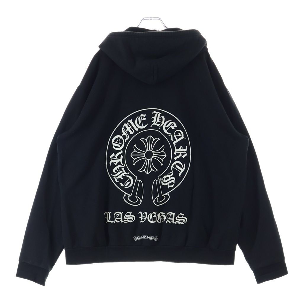 CHROME HEARTS (クロムハーツ) SWTSHRT HD ZIP LTD ラスベガス限定バックホースシュープリントジップアップパーカー ブラック