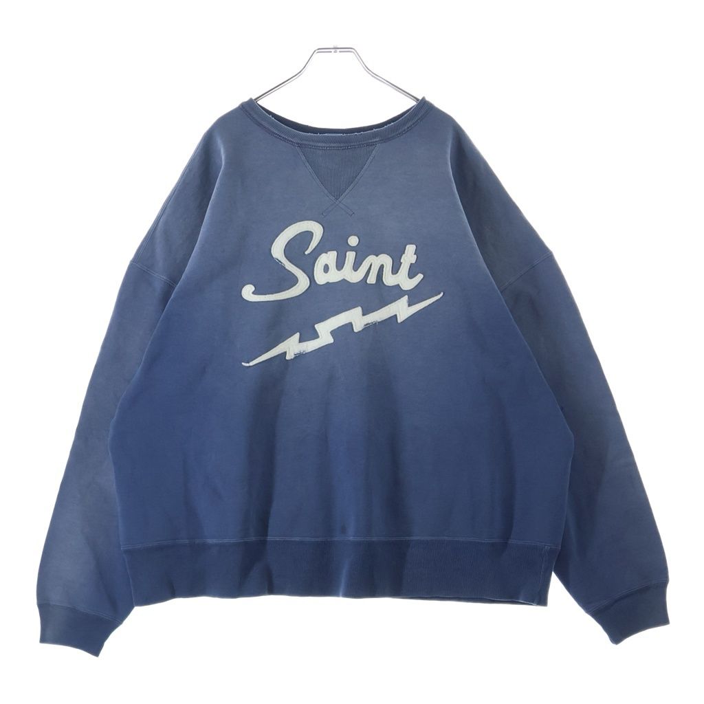SAINT MICHAEL (セントマイケル) 25SS SAINT CRW-N SWEAT ヴィンテージ加工 フロントワッペンロゴ クルーネックスウェットトレーナー ブルー SM-HR8-0000-046