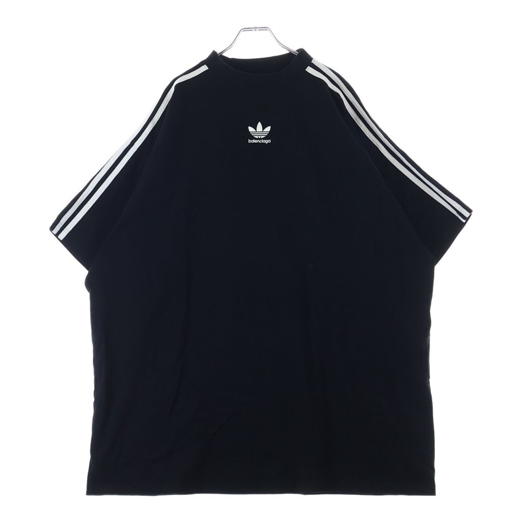 BALENCIAGA (バレンシアガ) 23SS ×adidas アディダス 3ストライプ ロゴプリントTシャツ 半袖クルーネックカットソー ブラック 739101 TNVA6
