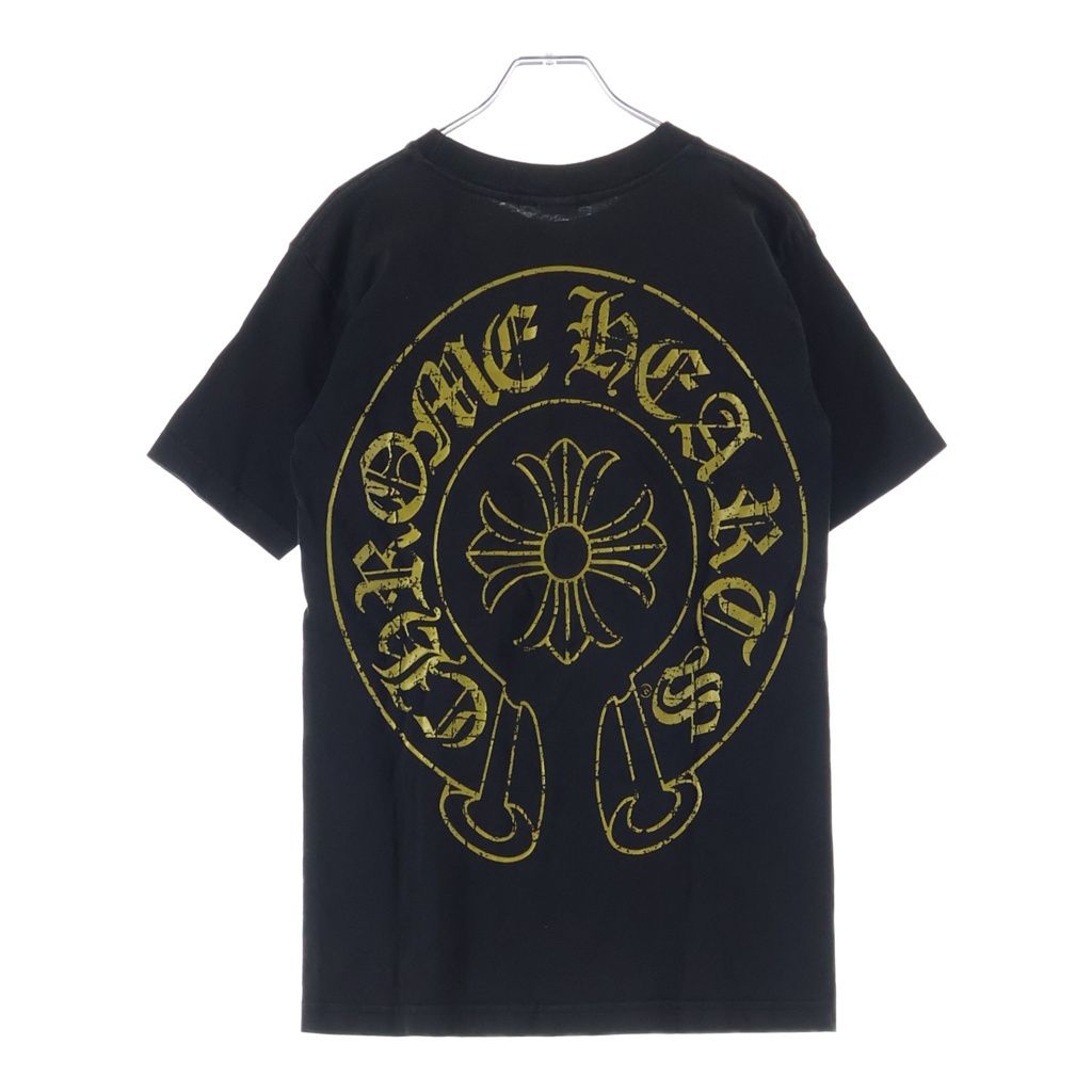 CHROME HEARTS (クロムハーツ) OLD バックホースシュー CHプラスポケット 半袖 クルーネック Tシャツ カットソー ブラック/イエロー