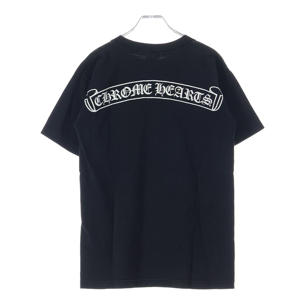 CHROME HEARTS (クロムハーツ) OLD バックスクロールロゴ ホースシューポケット スタープリント 半袖 クルーネック Tシャツ カットソー ブラック