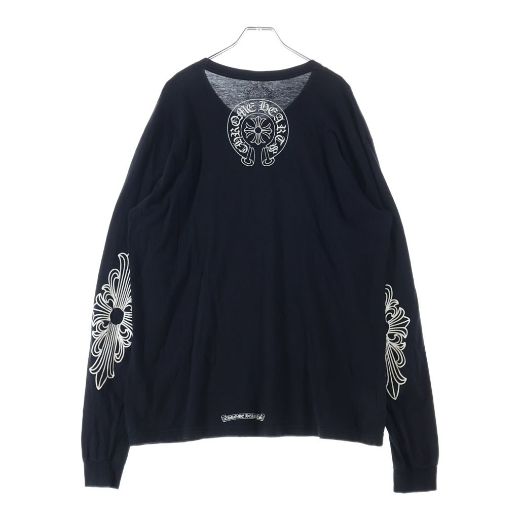 CHROME HEARTS (クロムハーツ) NECK LOGO L/S TEE ネックロゴ アームフローラル クルーネック カットソー 長袖Tシャツ ブラック