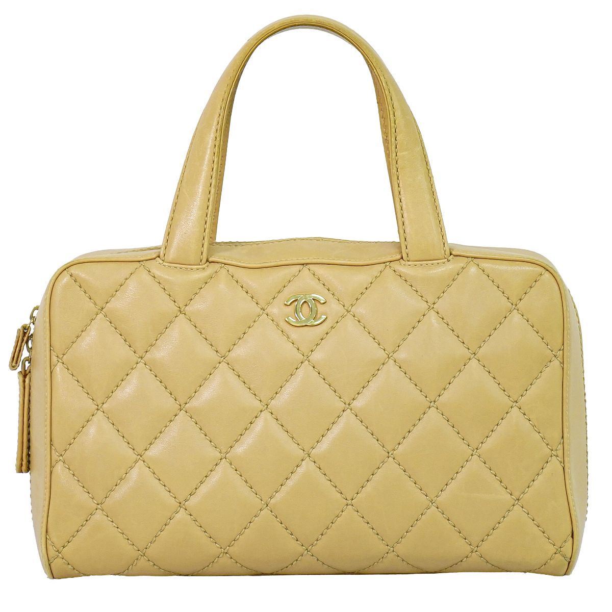 本物 シャネル CHANEL ワイルドステッチ ココマーク ハンドバッグ レザー ベージュ Wild Stitch バッグ 中古・