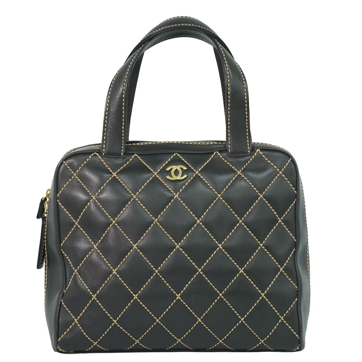 本物 シャネル CHANEL ワイルドステッチ ココマーク トートバッグ ハンドバッグ レザー ブラック Wild Stitch バッグ 中古・