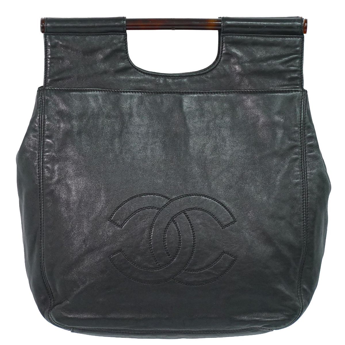 本物 シャネル CHANEL ココマーク トートバッグ ハンドバッグ ラムスキン レザー ブラック Coco Mark バッグ 中古・