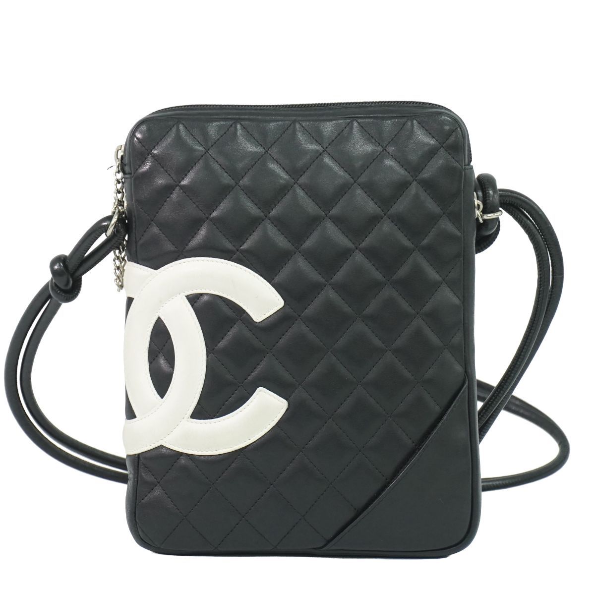 本物 シャネル CHANEL ココマーク カンボンライン ショルダーバッグ ポシェット レザー ブラック Cambon Line バッグ 中古・