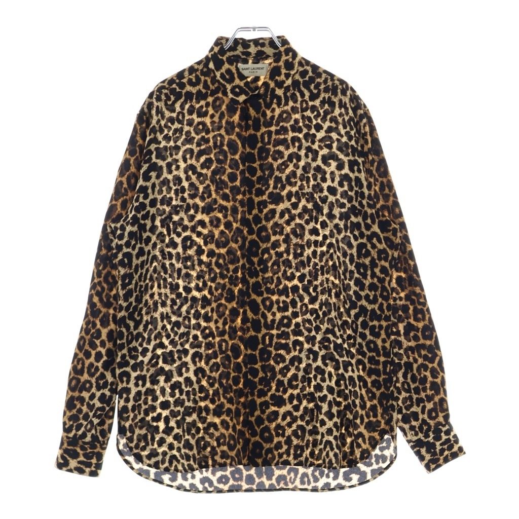 SAINT LAURENT PARIS (サンローランパリ) レオパード総柄 シルク 長袖シャツ ブラウン 564172 Y2B09